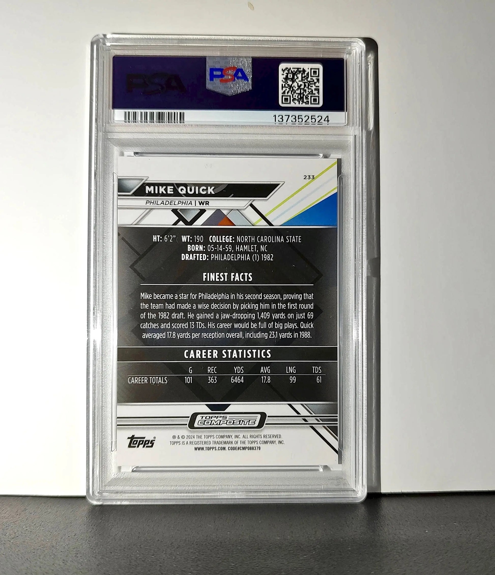 Mike Quick 2023 Topps Finest 002/125 #233 Purple Refractor PSA 10 Gem Mint