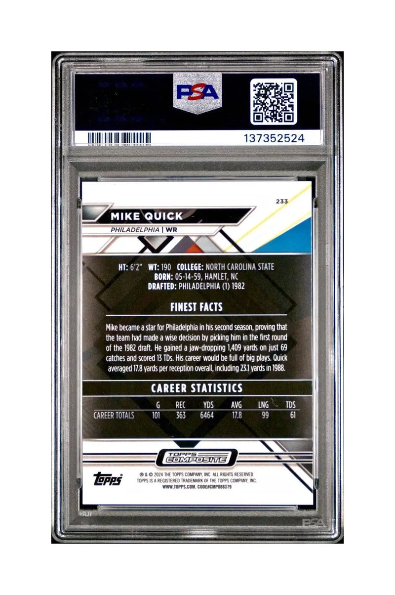Mike Quick 2023 Topps Finest 002/125 #233 Purple Refractor PSA 10 Gem Mint