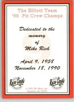 Mike Rich - 1991 Maxx The Bill Elliott Team - #NNO - Racing - Racing Card Single