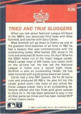 Mike Schmidt / Gary Carter - 1988 Fleer - #636 - Baseball - Baseball Card Single