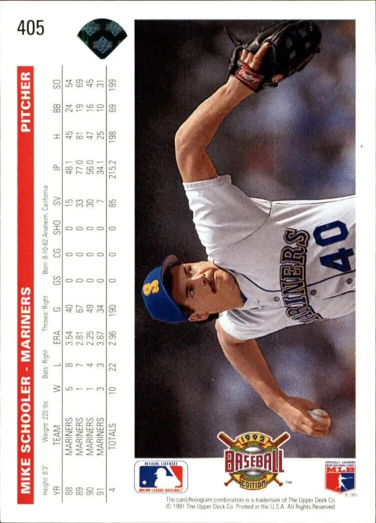 Mike Schooler 1992 Upper Deck MLB #405 Baseball Card Seattle Mariners