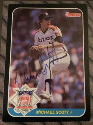 Signed Mike Scott baseball card from 1987 Donruss Action All-Star Houston Astros