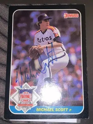 Signed Mike Scott Donruss Action baseball card featuring Houston Astros autograph JSA