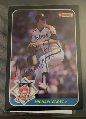 Signed Mike Scott baseball card from Donruss Action All-Star 1987 Houston Astros