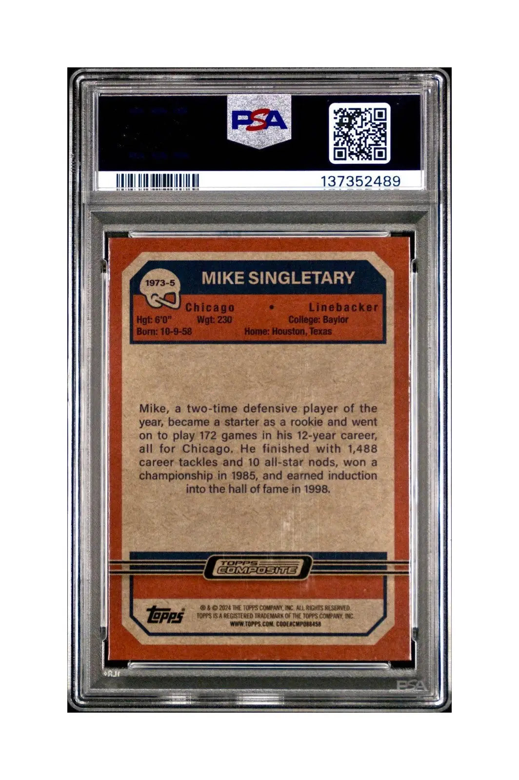 Mike Singletary 2023 Topps Chrome 1973 22/25 Orange Refractor #1973-5 PSA 10 Gem - Football Card Single