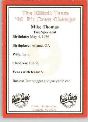 Mike Thomas - 1991 Maxx The Bill Elliott Team - #NNO - Racing - Racing Card Single