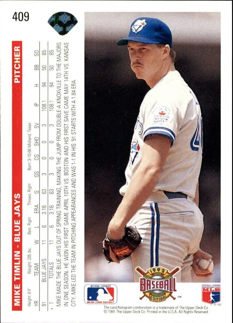 Mike Timlin 1992 Upper Deck MLB #409 Baseball Card Toronto Blue Jays - Baseball Card Single