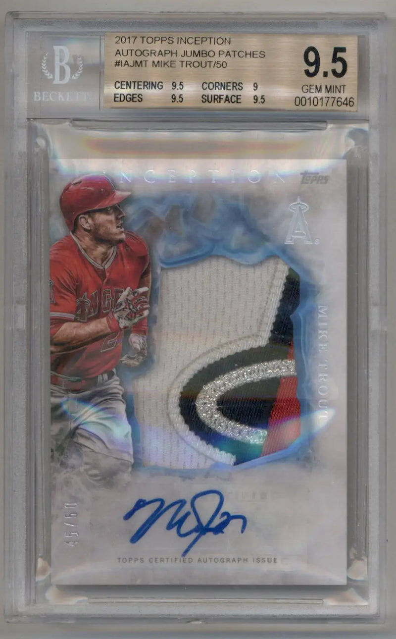 Mike Trout 2017 Topps Inception Auto Jumbo Patch #IAJMT 45/50 BGS 9.5 Gem Mint - Baseball Card Single