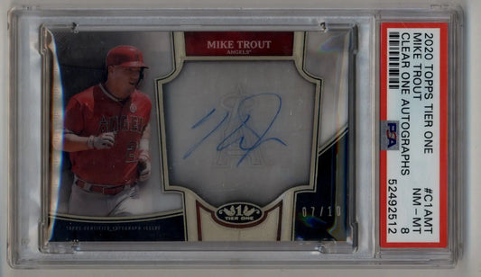 Mike Trout 2020 Topps Tier One Clear One Auto 07/10 PSA 8 Near Mint Mint - Baseball Card Single