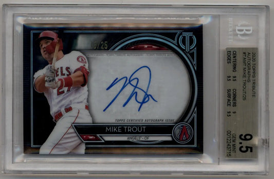 Mike Trout 2020 Tribute Auto #TAMT 13/25 BGS 9.5 Gem Mint Auto 10 - Baseball Card Single