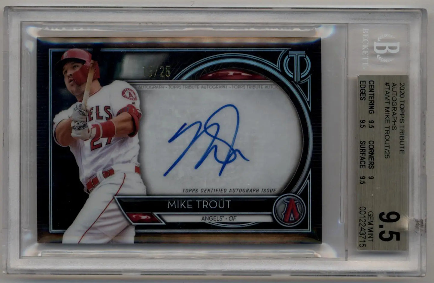 Graded Mike Trout Tribute Auto Baseball Card BGS 9.5 Gem Mint Auto 10