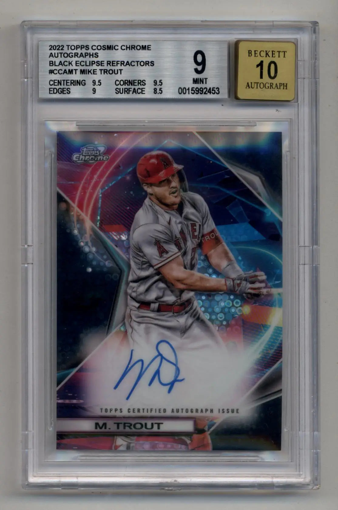 Mike Trout 2022 Cosmic Chrome Black Eclipse Refractor 08/10 BGS 9 Mint - Baseball Card Single