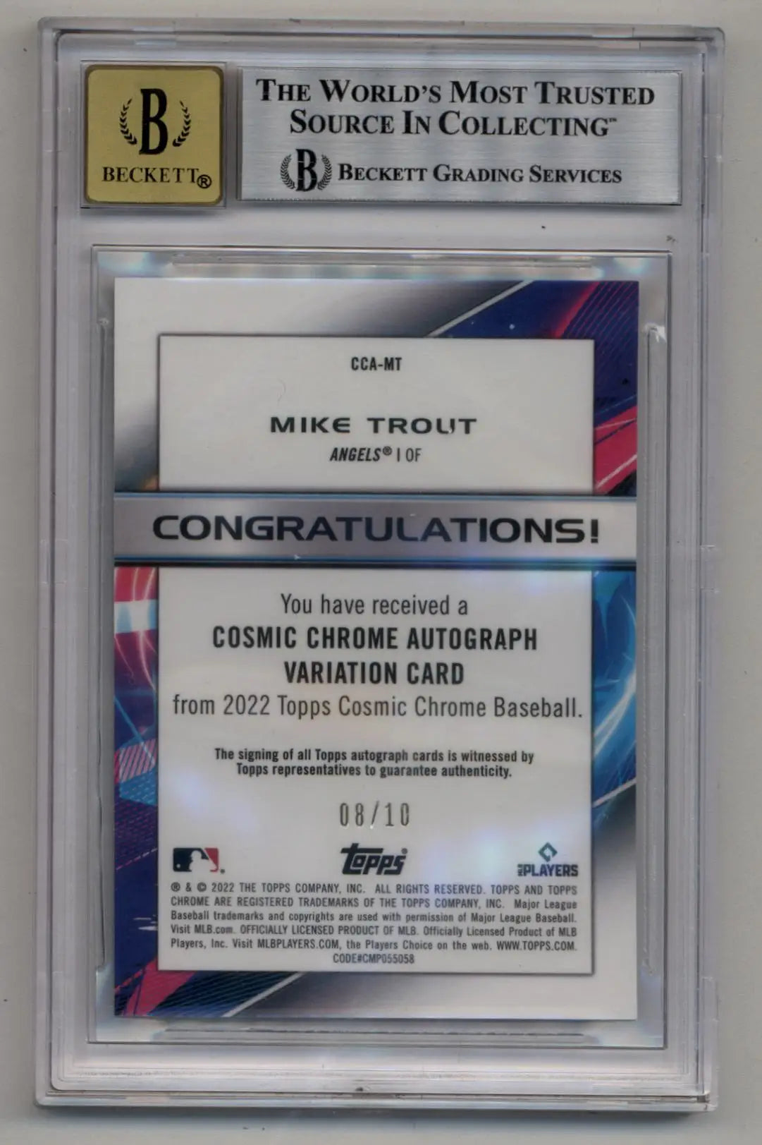 Mike Trout 2022 Cosmic Chrome Black Eclipse Refractor 08/10 BGS 9 Mint - Baseball Card Single