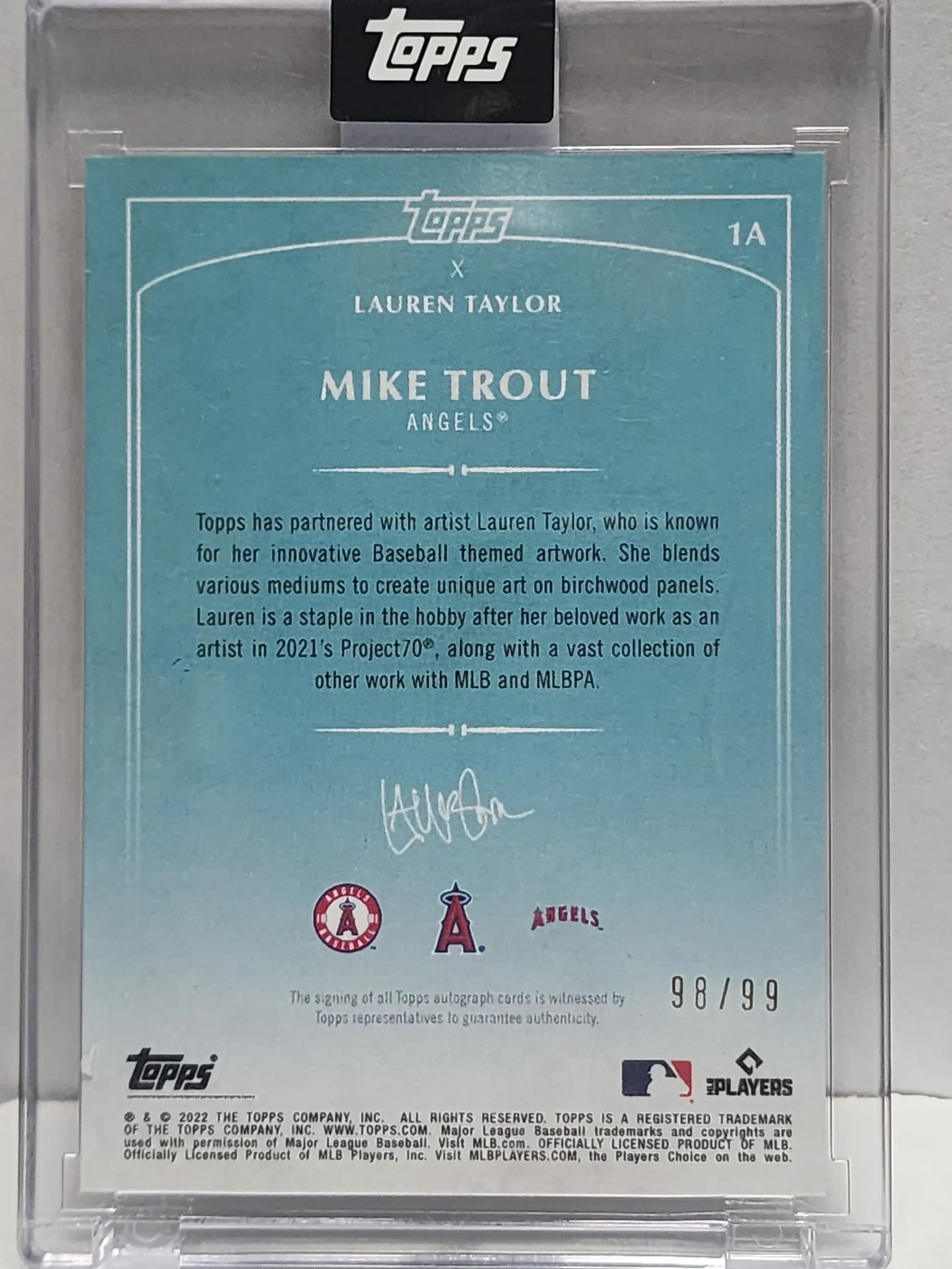 Mike Trout 2022 Topps X Lauren Taylor Auto #1A #98/99 - Baseball Card Single
