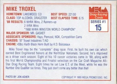 Mike Troxel - 1989 Mega Drag - #15 - Racing - Racing Card Single