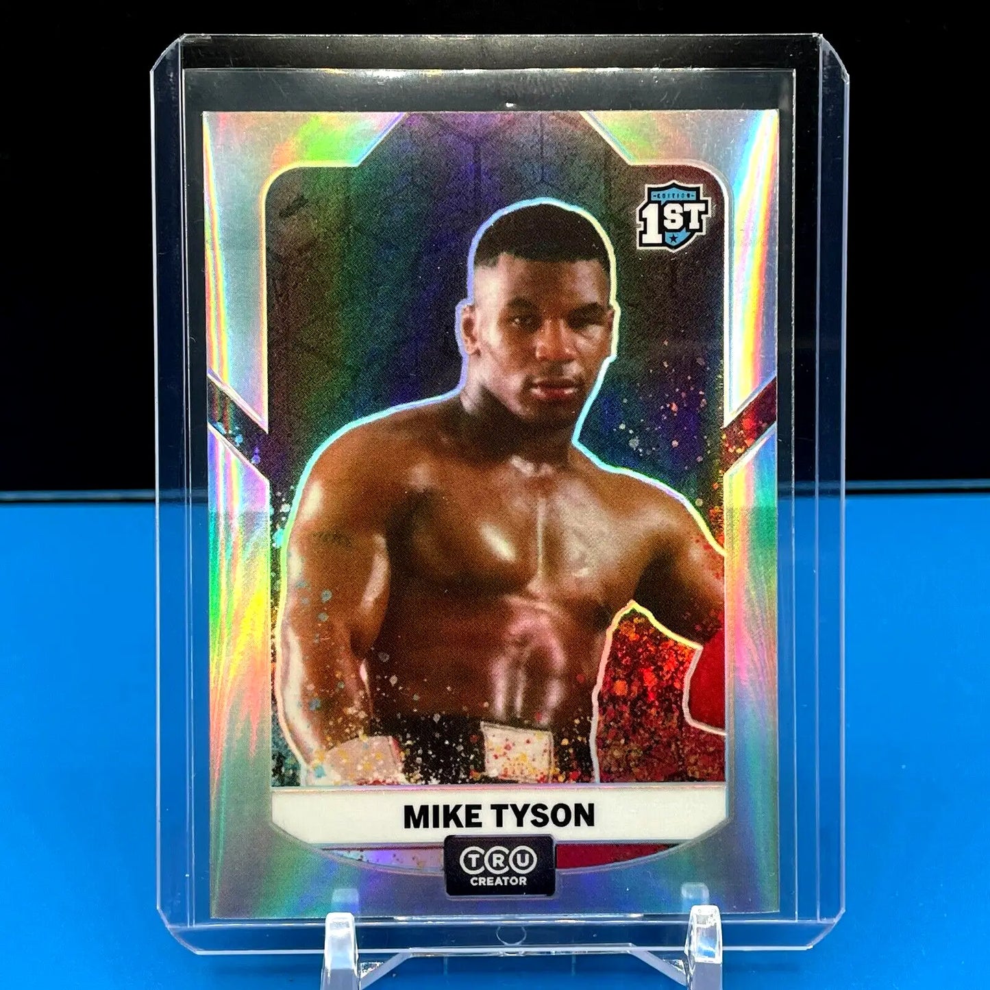 Holographic boxing card of Mike Tyson in fighting stance from Tru Creator Creators Collection