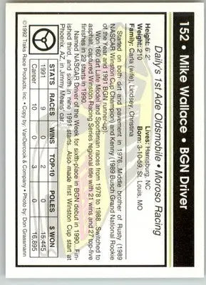 Mike Wallace - 1992 Traks - #152 - Racing - Racing Card Single
