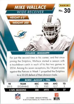 Mike Wallace - 2014 Panini Absolute - #30 - Retail Football - Football Card Single