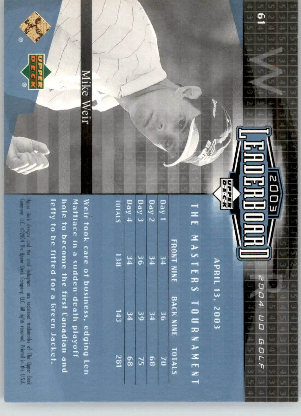 Mike Weir - 2004 Upper Deck - #61 - Golf - Golf Card Single