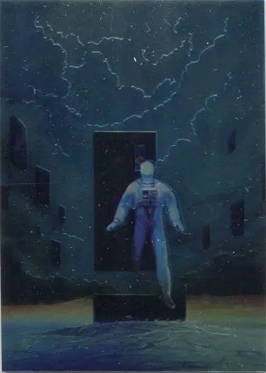 Astronaut in a surreal dark space with glowing lines on Mike Whelan II Chromium Chase Card