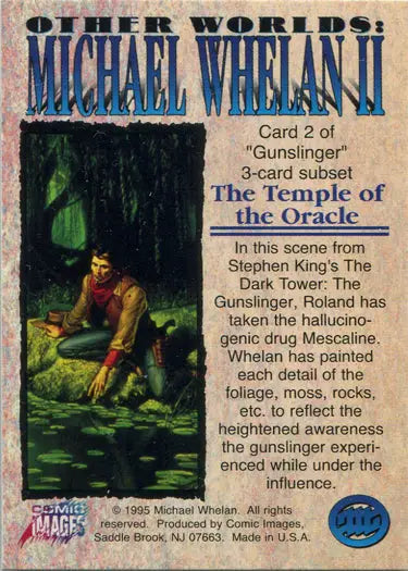 Trading card featuring a figure in a dark forest from Mike Whelan II Other Worlds series