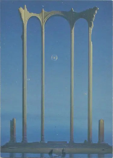 Tall slender arches with pointed tops against blue sky on Mike Whelan II trading card