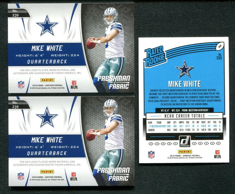 Mike White certified freshman RC patch football cards from 2018 Donruss lot