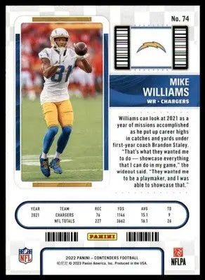 Mike Williams 2022 Panini Contenders #74 Los Angeles Chargers - Football Card Single