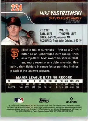Mike Yastrzemski - 2022 Stadium Club Chrome - #224 - Baseball - Baseball Card Single