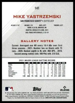 Mike Yastrzemski 2022 Topps Gallery #141 San Francisco Giants - Baseball Card Single