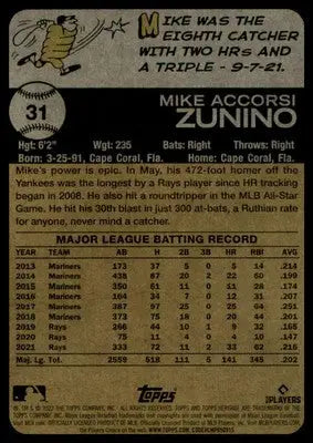 Mike Zunino 2022 Topps Heritage #31 Tampa Bay Rays - Baseball Card Single