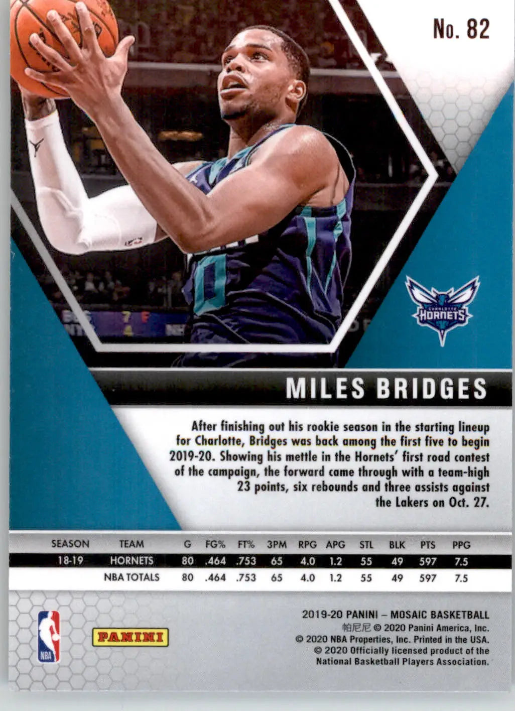 Miles Bridges - 2019-20 Panini Mosaic - #82 - Basketball - Basketball Card Single