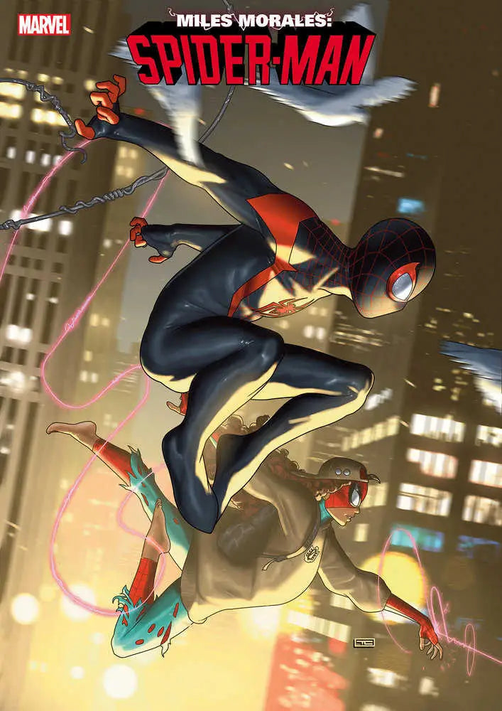 Spider-Man in a dynamic black and red suit from Miles Morales trading cards collection