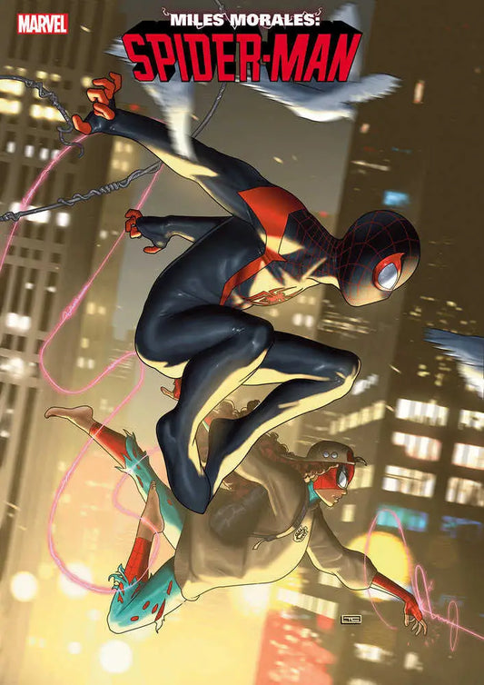 Spider-Man in a dynamic black and red suit from Miles Morales trading cards collection