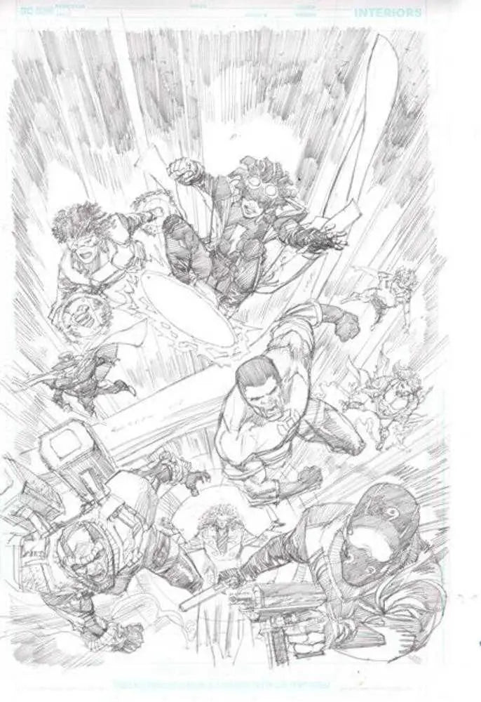 Pencil sketch of Shadow Cabinet comic characters from Milestone Universe by Denys Cowan