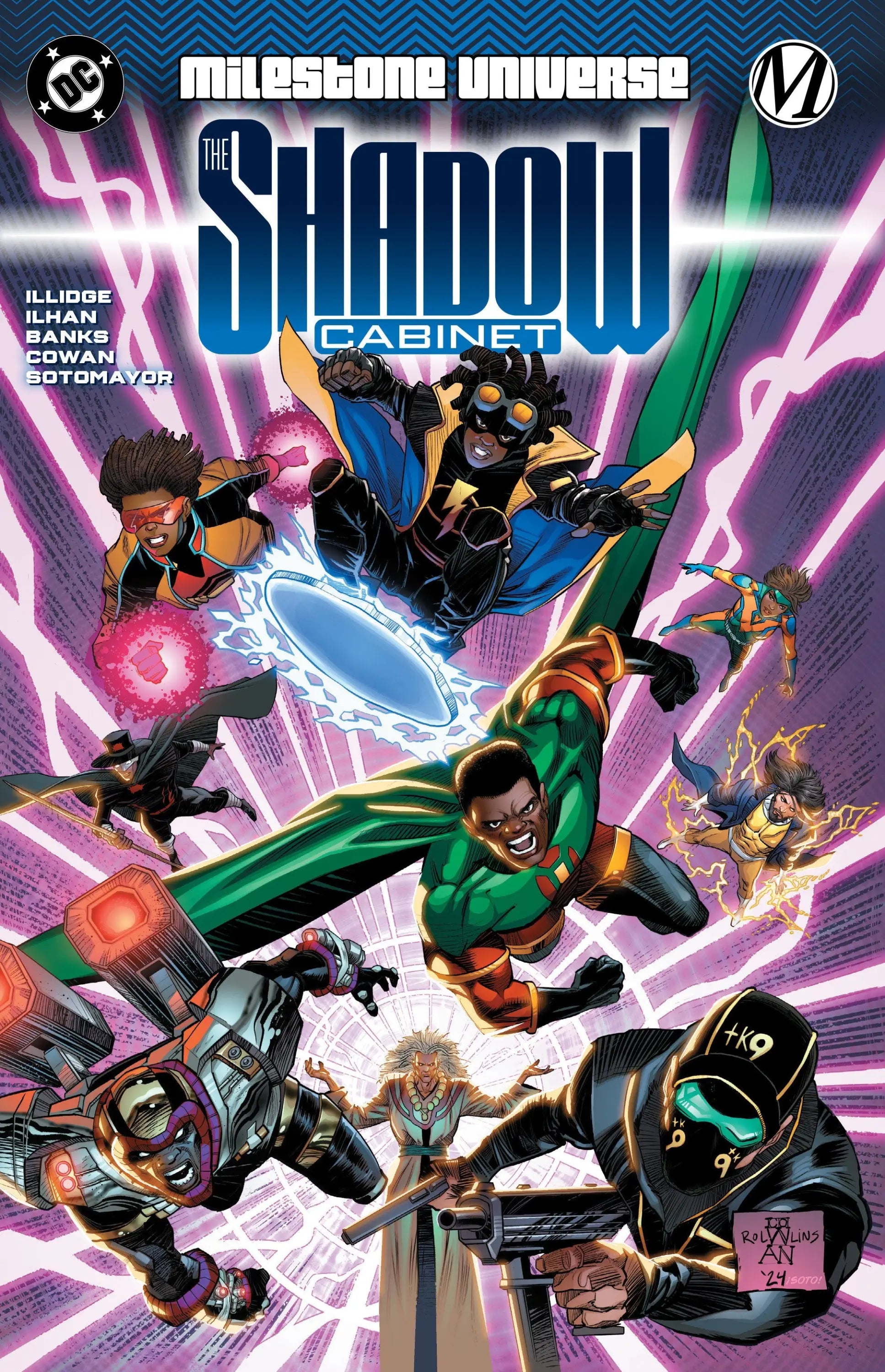 Milestone Universe The Shadow Cabinet comic book cover with diverse superheroes and powers