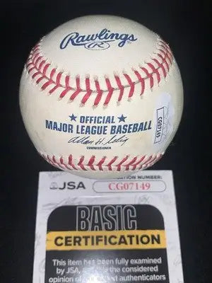 Major league baseball with JSA Basic Certification and serial number CG07149