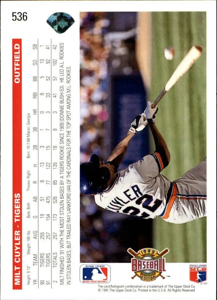 Milt Cuyler 1992 Upper Deck MLB #536 Baseball Card Detroit Tigers