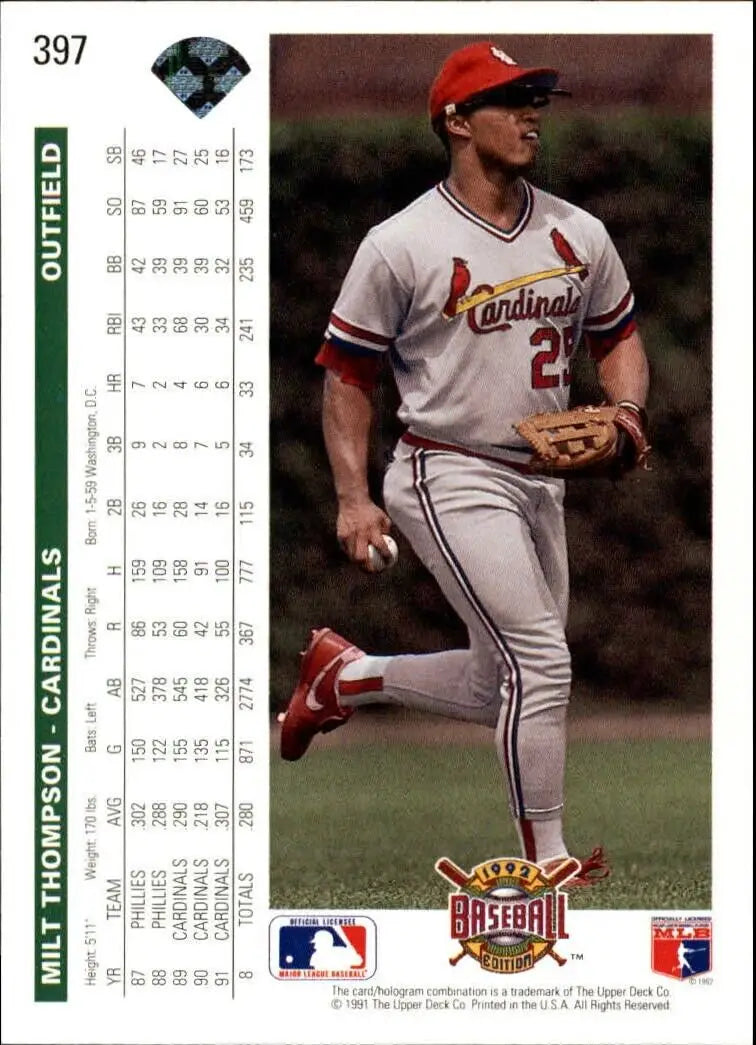 Milt Thompson 1992 Upper Deck MLB #397 Baseball Card St. Louis Cardinals - Baseball Card Single