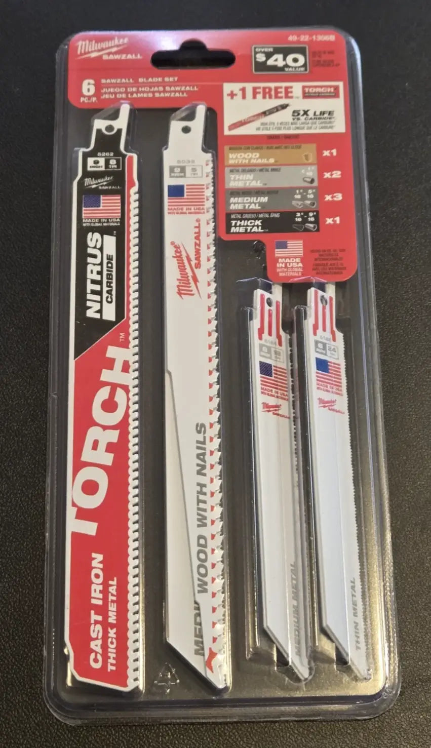 Milwaukee Sawzall Blade Set 6pc + 1 FREE TORCH Nitrus Carbide Wood & Metal NEW - Other