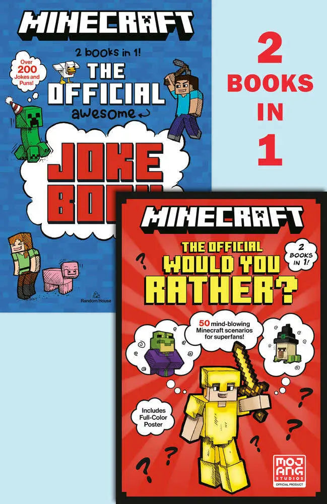 Minecraft two-in-one book with silly questions and official joke book for kids