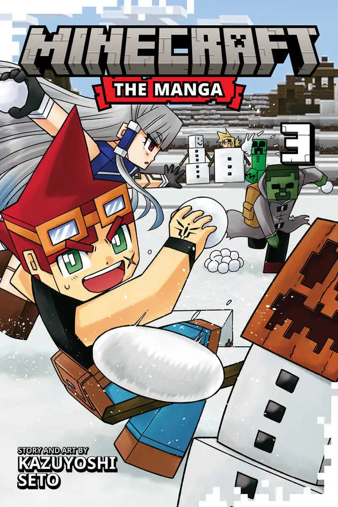 Manga graphic novel Minecraft The Manga Volume 03 with colorful snowy scene cover featuring Minecraft characters for white family fans