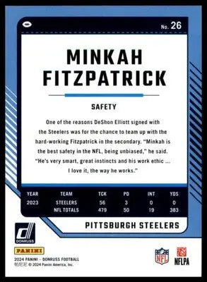 Minkah Fitzpatrick 2024 Donruss #26 Pittsburgh Steelers Football Card NFL Sports - Football Card Single