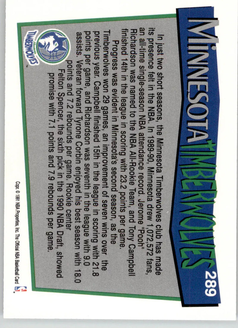 Minnesota Timberwolves - 1991-92 Hoops - #289 - Basketball - Basketball Card Single