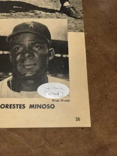 Minnie Minoso Signed Sport Magazine Page Auto JSA RC featuring a vintage trading card