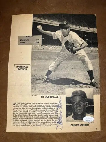 Minnie Minoso Signed Sport Magazine Page featuring baseball trading cards memorabilia