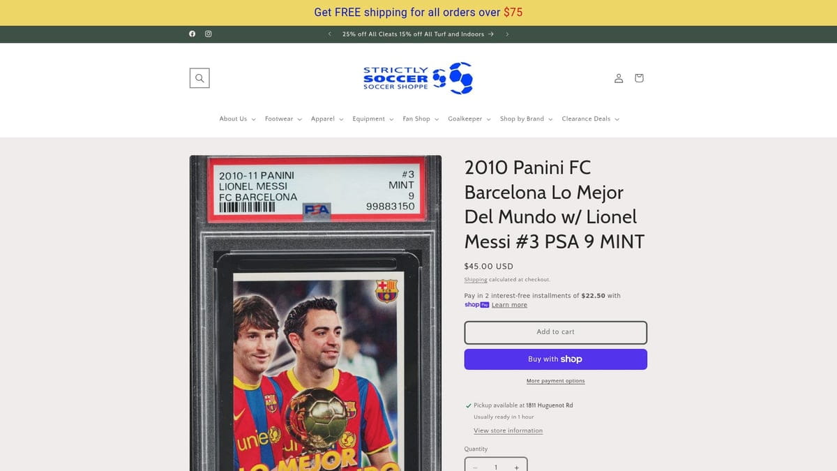 Mint-condition Lionel Messi 2010-11 Panini FC Barcelona soccer card in PSA slab