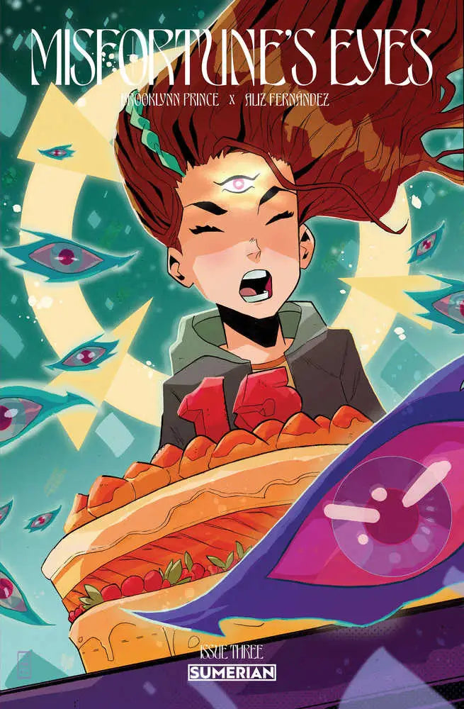 Comic book cover artwork from Misfortunes Eyes #3 featuring a character and pie
