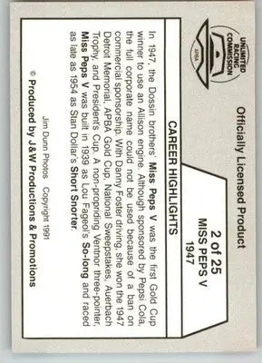 Miss Peps V 1947 - 1991 APBA Thunder on the Water - #2 - Racing - Racing Card Single