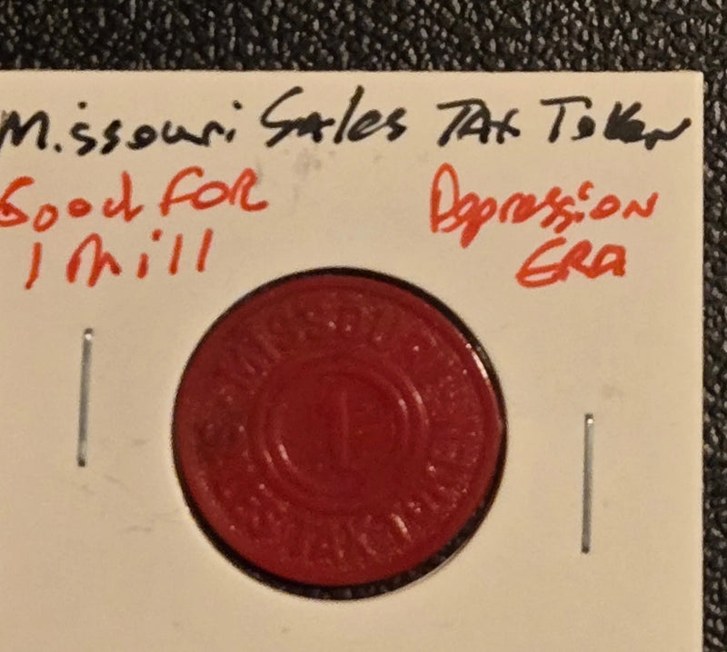 Missouri Sales Tax Token 1 Mill Red Plastic Great Depression Era SKU llop - Coins & Currency